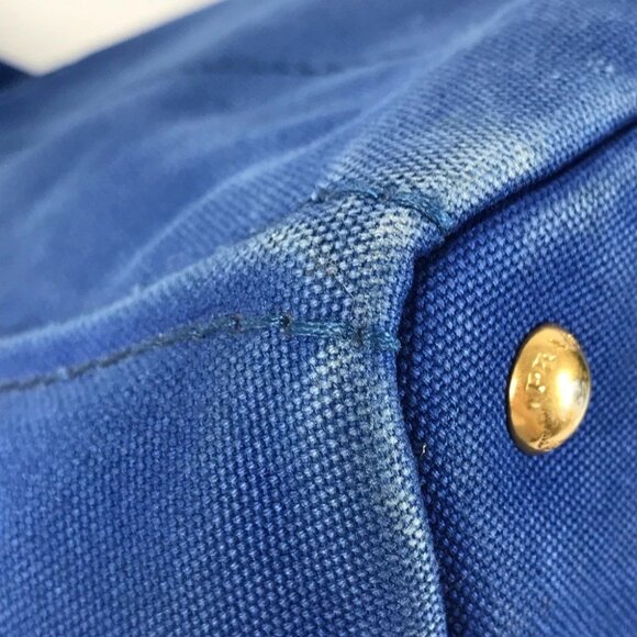 PRADA Canapa L Hand Bag Tote Bag Canvas blue/White - Picture 2 of 14